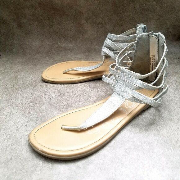 Place Big Girls   Size 5 Silver  Textile Thong Ankle Strap Sandals - Picture 5 of 9